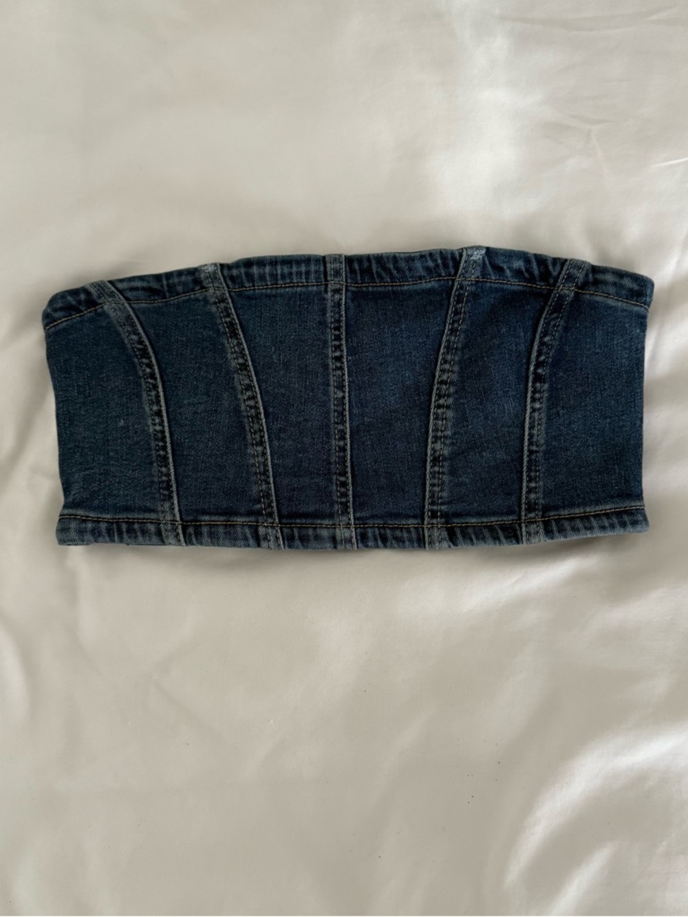 Dark Blue Denim Strapless Crop Top